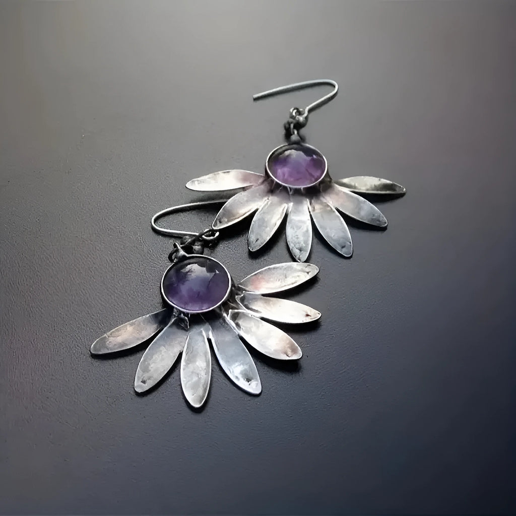 Purple resin zodiac animal earrings with Bohemian retro design on alloy findings
