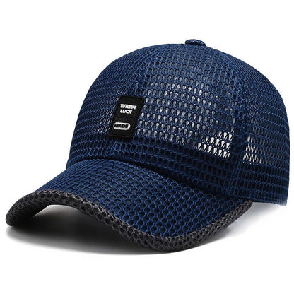 Men's quick-drying mesh baseball cap in black, blue, grey, and dark grey for sun protection