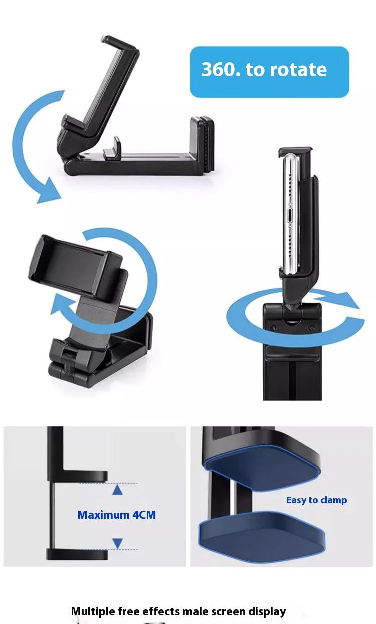 Rotary multifunctional collapsible mobile phone holder in plastic, universal style, available in black green pink