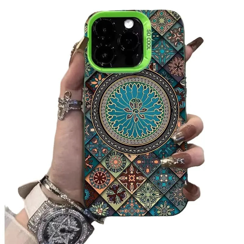 Hard PC phone case with ethnic pattern matte finish in silver colour for iPhone
