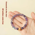 Purple natural amethyst crystal bracelet for women with round beads, shown in 6mm and 8mm size options.