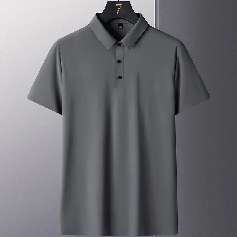 Men's non-ironing solid colour short sleeve business casual shirt in nylon fabric.