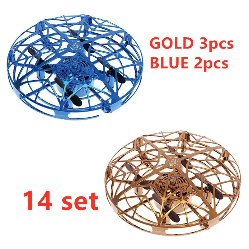 Flying helicopter mini drone UFO RC drone with infrared induction and ABS guardrail in blue
