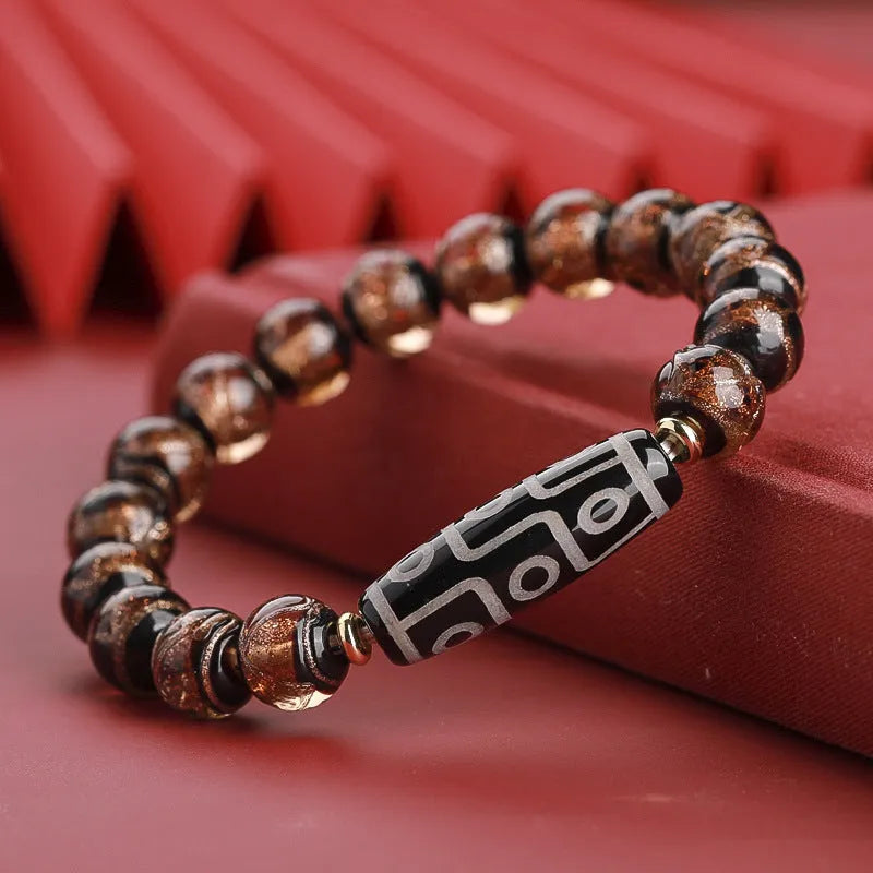 Chinese style coloured glaze bracelet with five-colour lucky beads and auspicious patterns