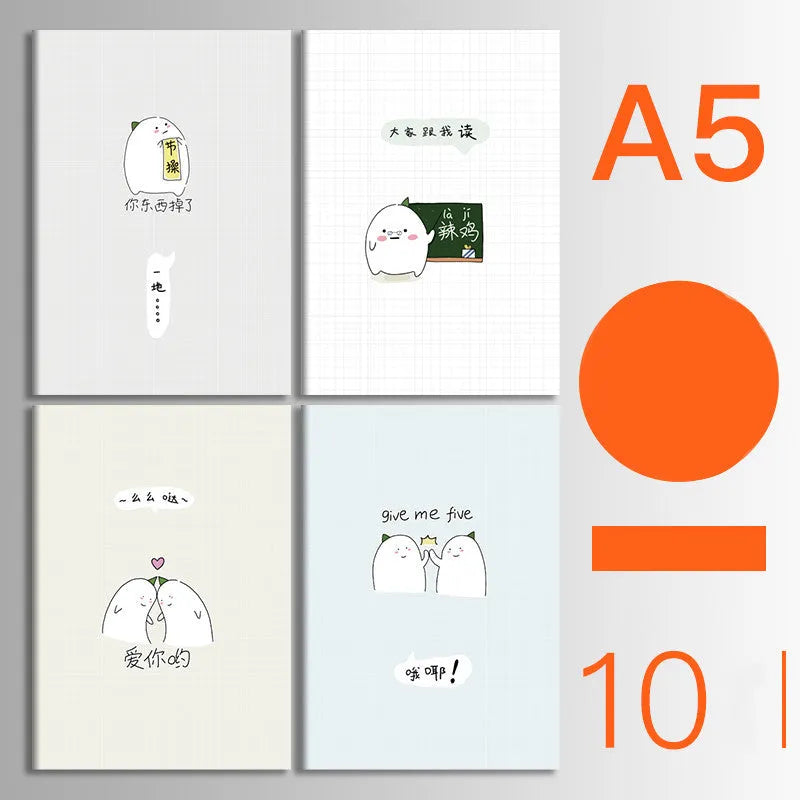 Set of 10 thread-bound A5 notebooks with kraft paper covers showing bear and sakura designs