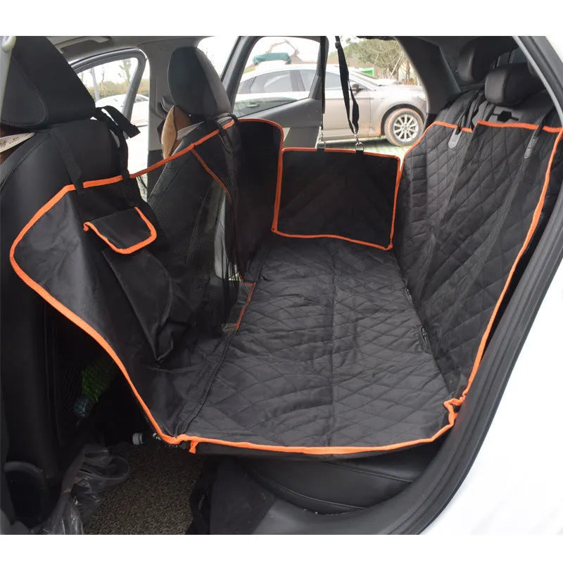 Pet car seat cover 600D Oxford cloth black with orange edge on rear seat