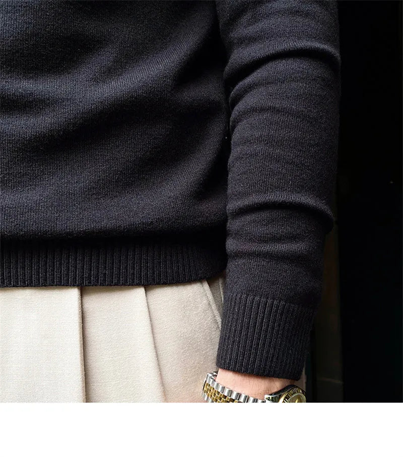 Men's stand-up collar zipper knit long-sleeved sweater in black, brown, and grey colour options, sizes M to 2XL