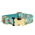 Flat nylon dog collar with a printed grid pattern and a bone-shaped buckle in multiple colour options.