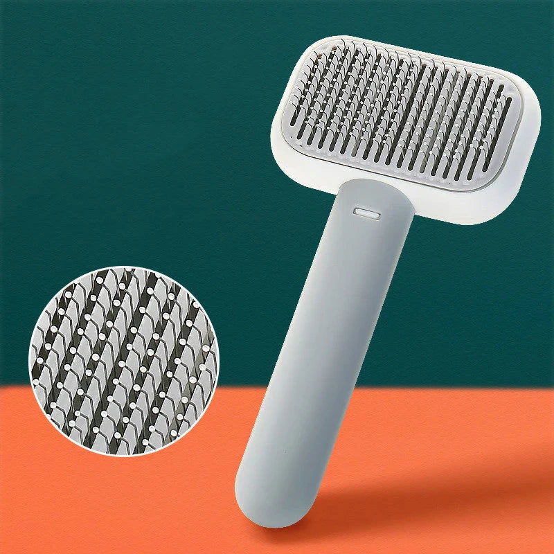 Premium dual-action pet grooming brush with stainless steel bristles and teeth for detangling and massaging pets' coats