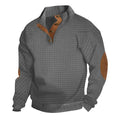 Men's long sleeve patchwork squares polyester fitted casual sweatshirt in army green on a model