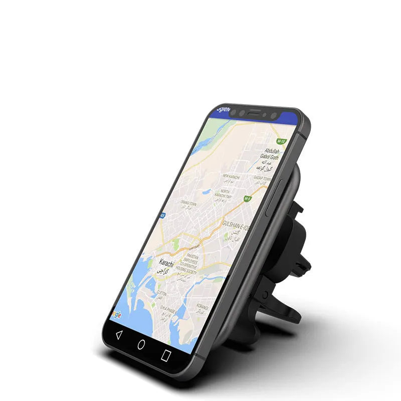 15W magnetic car wireless charger with USB interface, indicator function, and black finish on dashboard