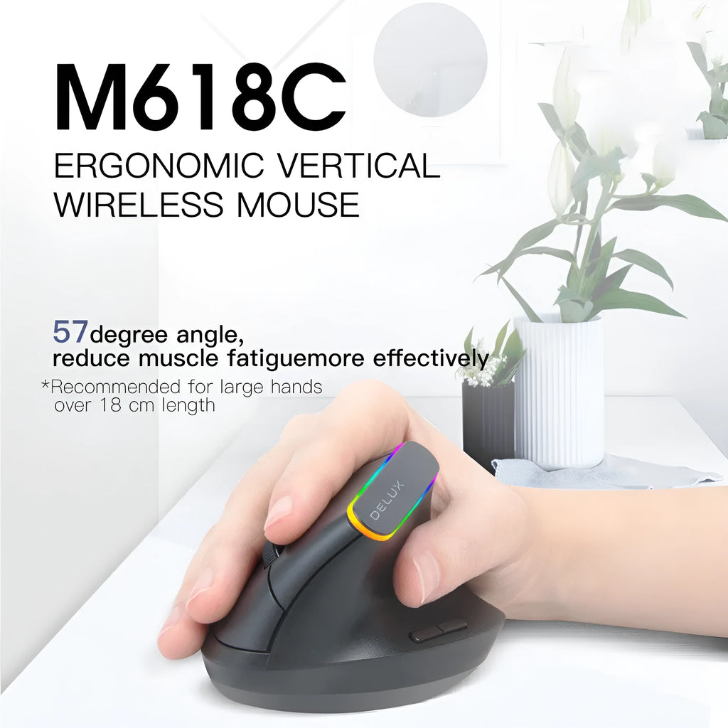 Colorful M618C RGB vertical ergonomic wireless hand-held straight mouse in black with 2.4Ghz and adjustable DPI