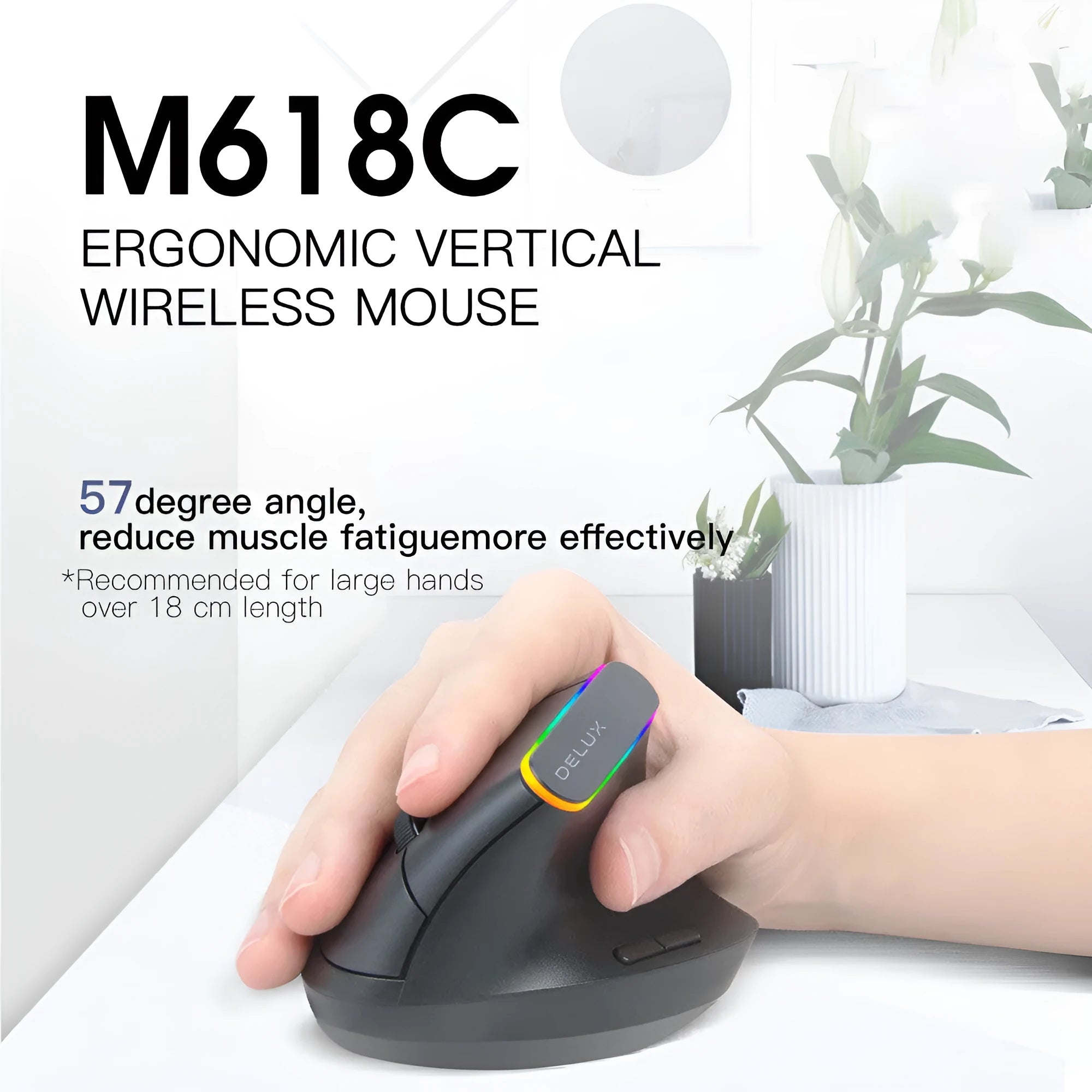 Colorful M618C RGB vertical ergonomic wireless hand-held straight mouse in black with 2.4Ghz and adjustable DPI