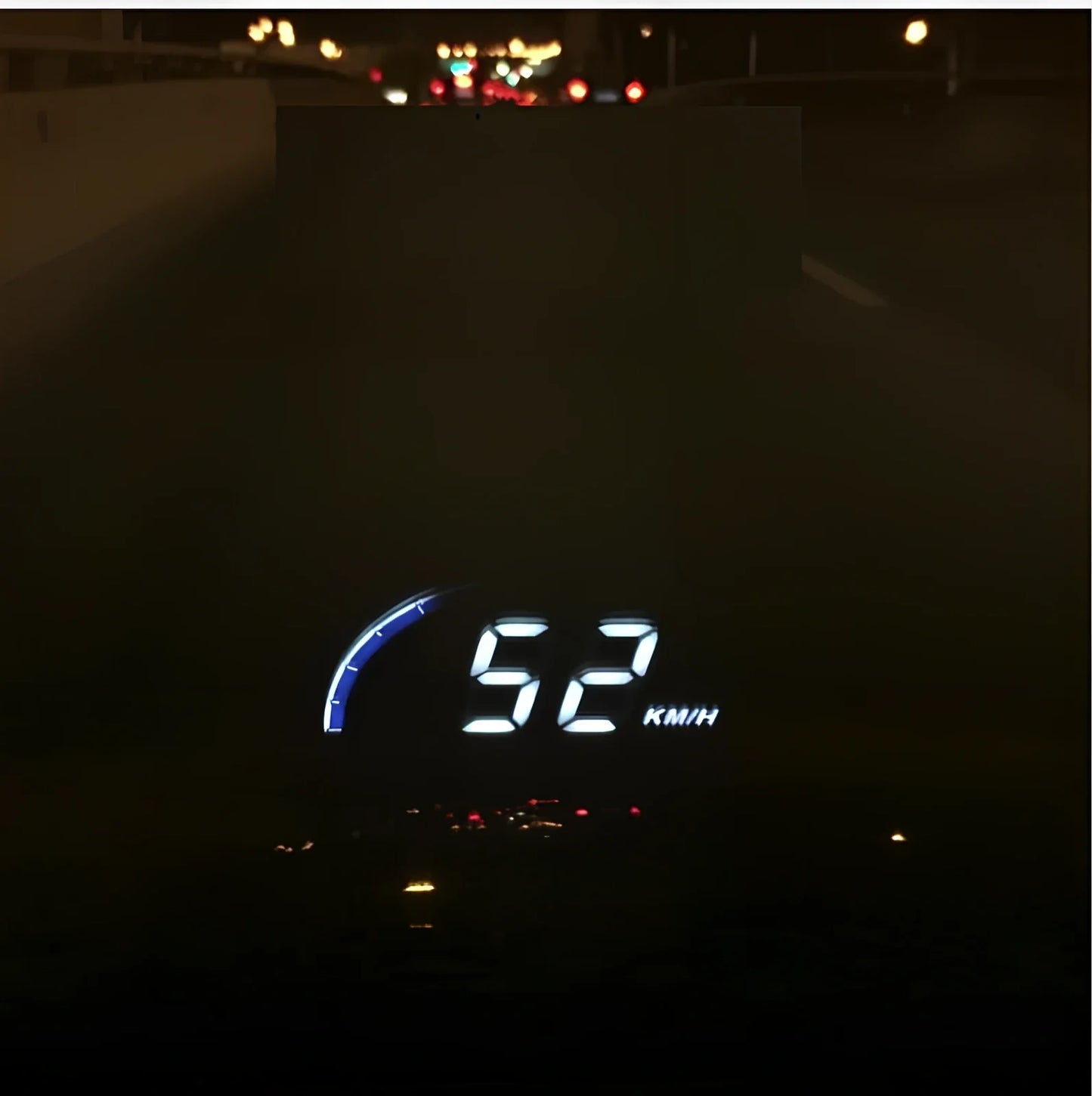 Black A101 OBD HUD display unit, 3-inch LED screen, 80mm x 50mm x 14mm size, showing speed projection