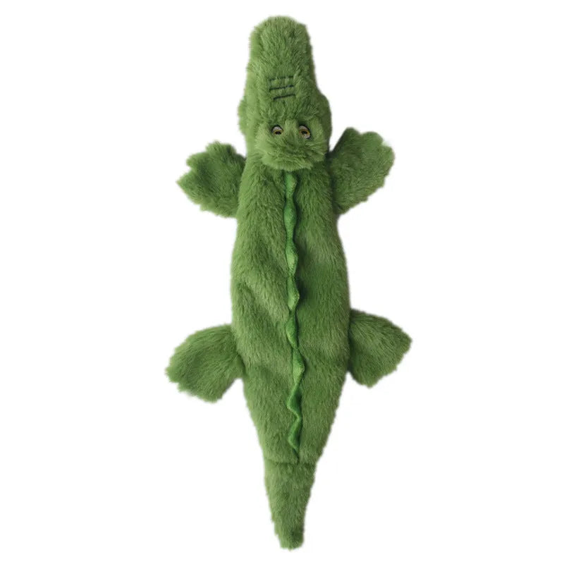 Green crocodile squeaky dog toy for aggressive chewers with no-stuffing design