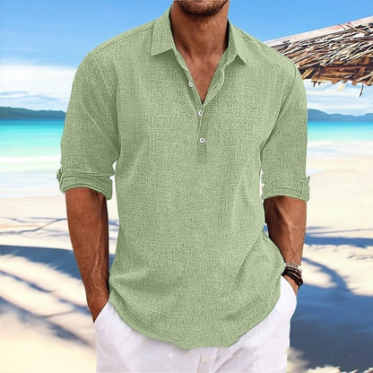 Men's long sleeve hemp shirt in loose-fit design, available in multiple colours