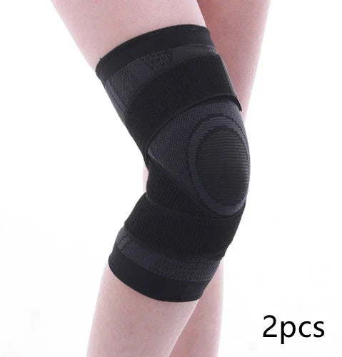 3D Sports Knee Pad in black, red, orange, and green with double beams for meniscus protection