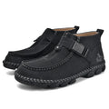 Handmade casual slip-on shoes in synthetic leather with flat bottom and sewing sole construction