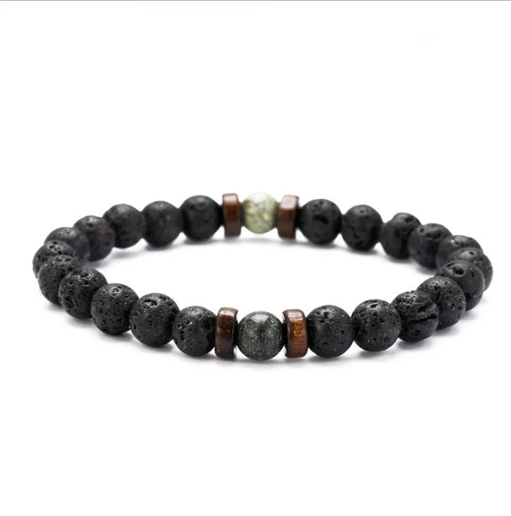 Men's black volcanic stone bracelet with unique stone combinations