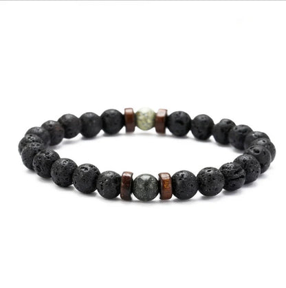 Men's black volcanic stone bracelet with unique stone combinations