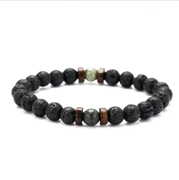 Men's black volcanic stone bracelet with unique stone combinations