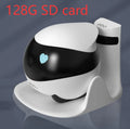 White smart home mobile surveillance robot camera with automatic docking station