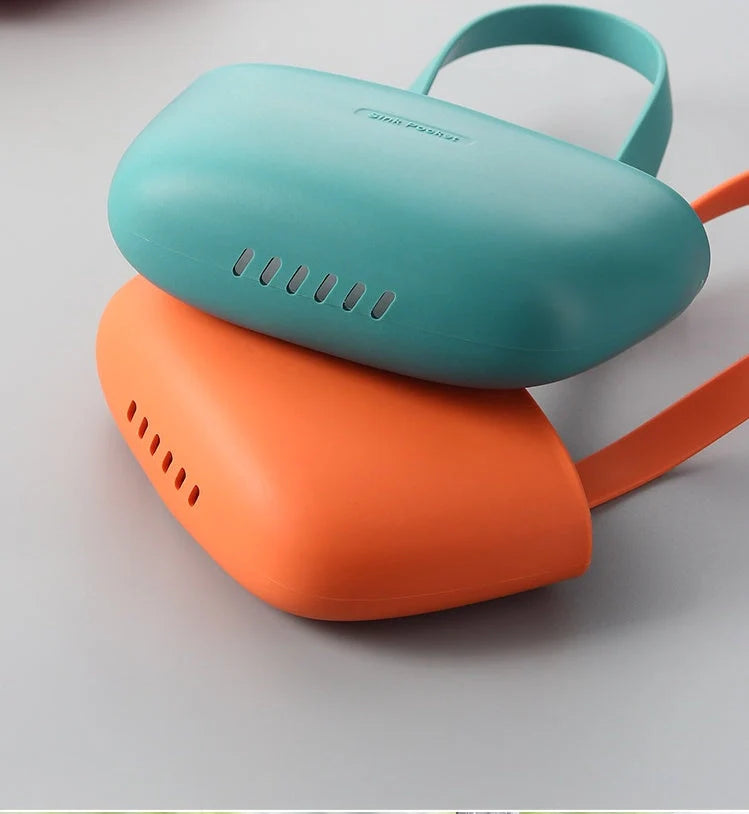 Free punch sink drain bag faucet sponge rack in dark green and orange red