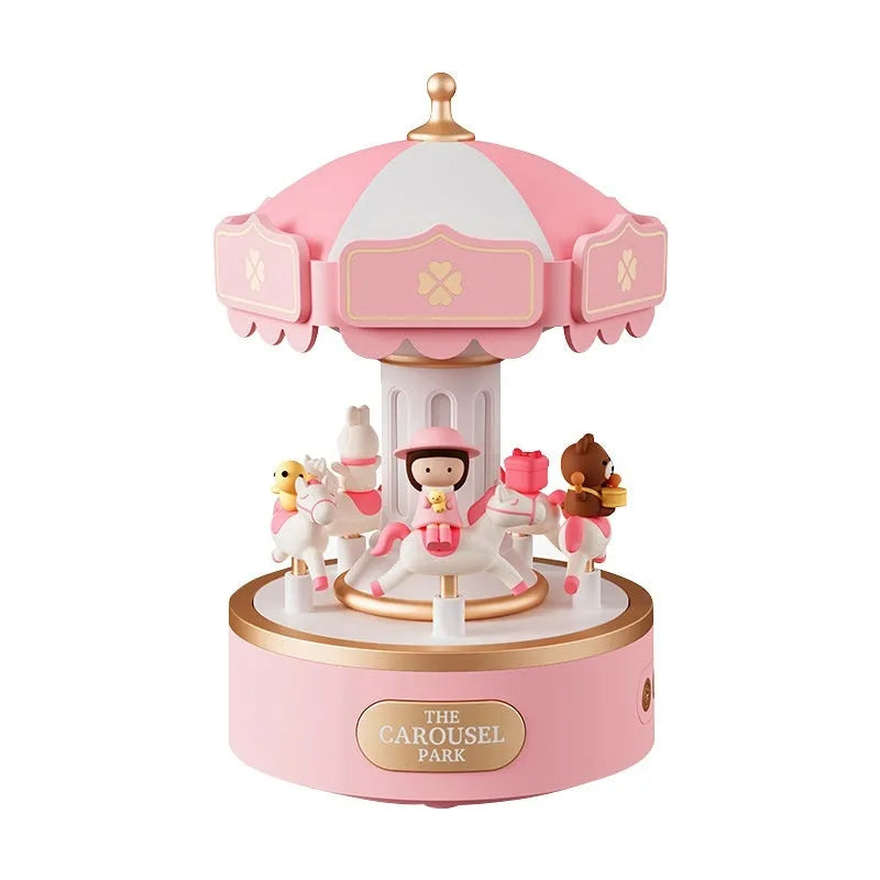 Carousel music box ambience light with USB charging, built-in battery, rotating design, and colour options Sweet Dream Girl Eternal Love Merry Christmas