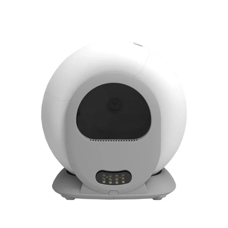 White automatic smart litter box with 9L dustbin and self-cleaning mechanism for cats