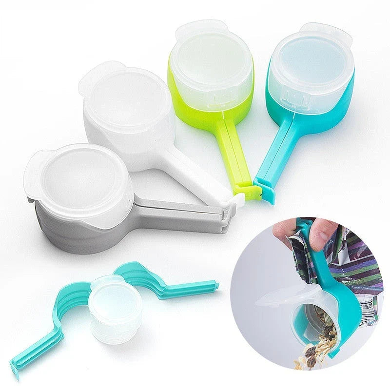 Versatile food clips in a range of colours, featuring airtight sealing and a convenient pour spout