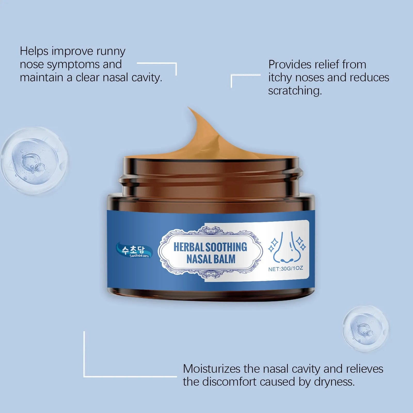 30g tube of nose care cream with botanical active ingredients on white background