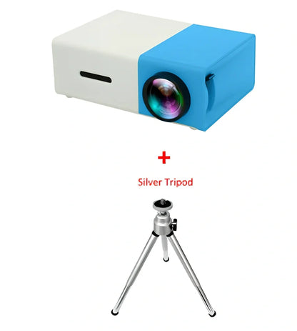 Yellow 1080P LED mini projector with HDMI ports, projecting 80-inch image from 1.2m distance