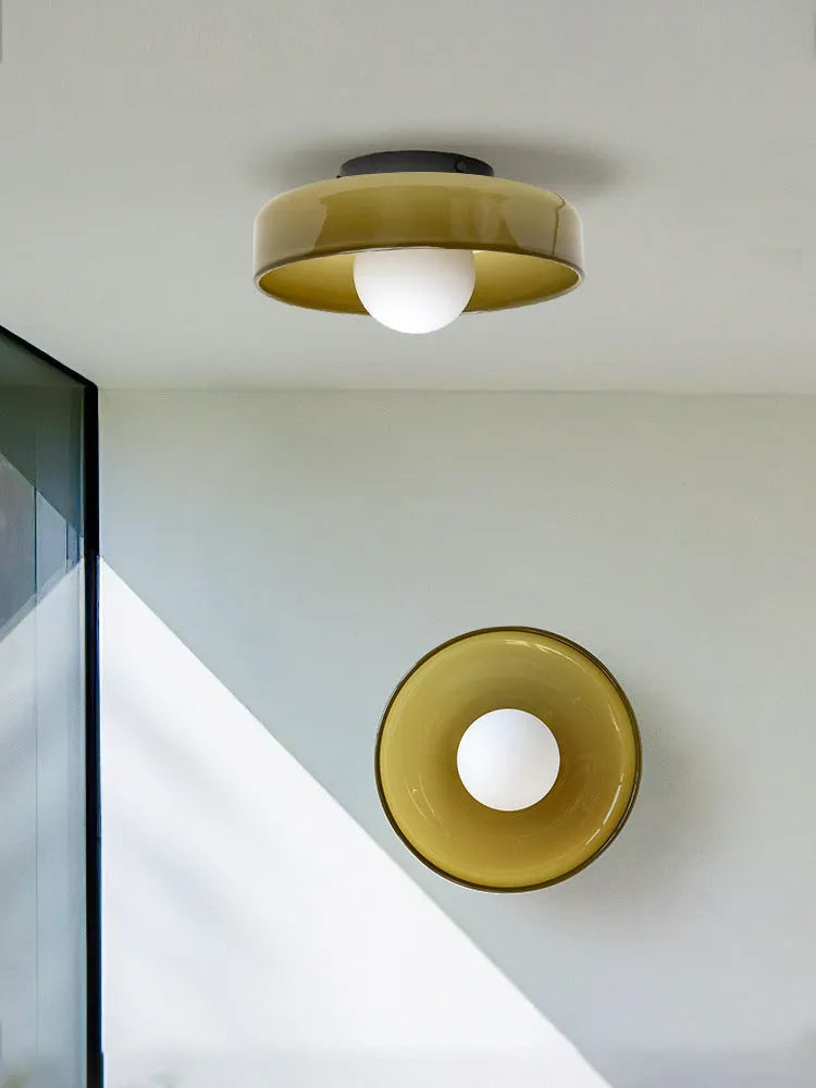 Round glass ceiling light in white for entry porch corridor, 25cm diameter, modern simple style