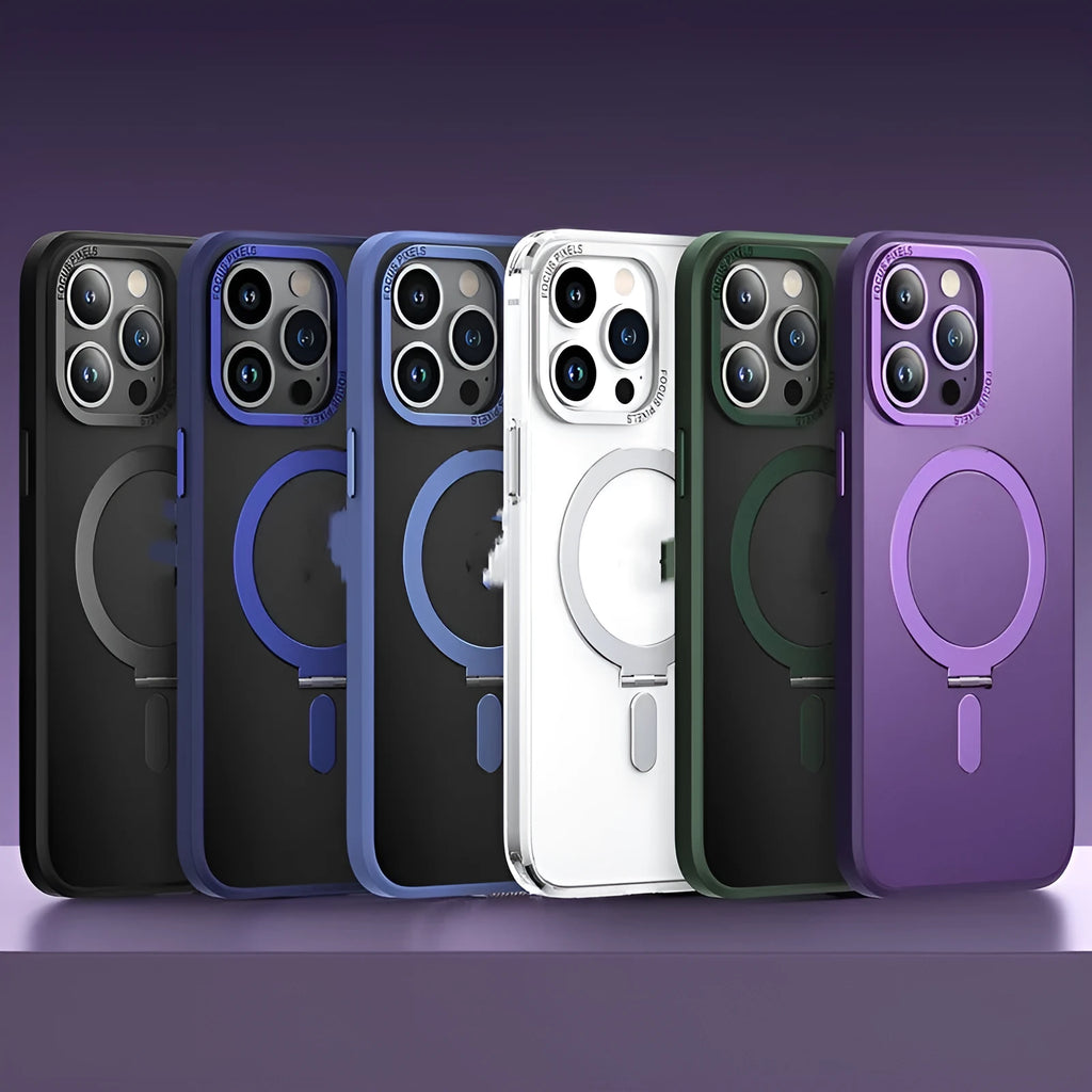 Wireless magnetic charging phone case with invisible kickstand for iPhone 14 Pro Max in black