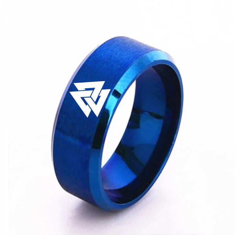 Stainless Steel Viking Odin Symbol Ring in multiple colours, showcasing minimalist design and electroplate finish.