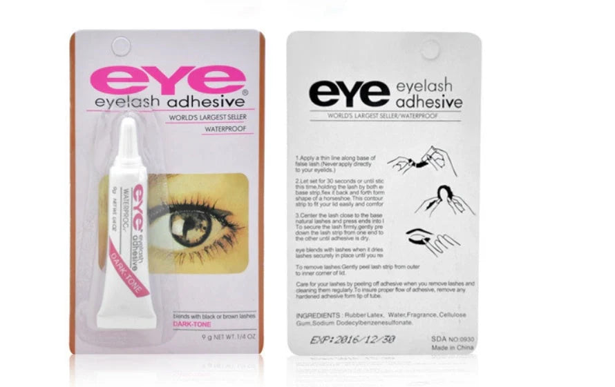 Professional false eyelash glue in black and white for natural, long-lasting eye makeup