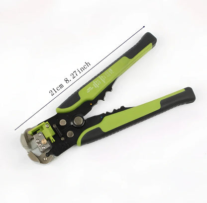 Yellow 3-in-1 automatic wire stripper crimper cutter tool, 21cm long, for 10-24 AWG wires with adjustment screw