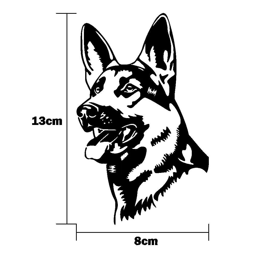 Reflective hunting dog Alsace shepherd silhouette car sticker measuring 13cm by 8cm.