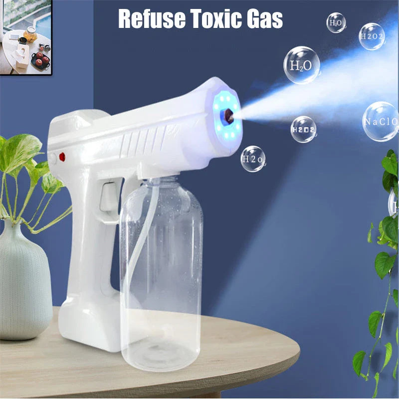 Handheld wireless atomizing fogger with blue light for disinfection