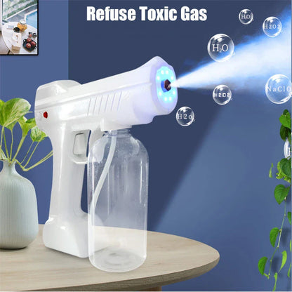 Handheld wireless atomizing fogger with blue light for disinfection