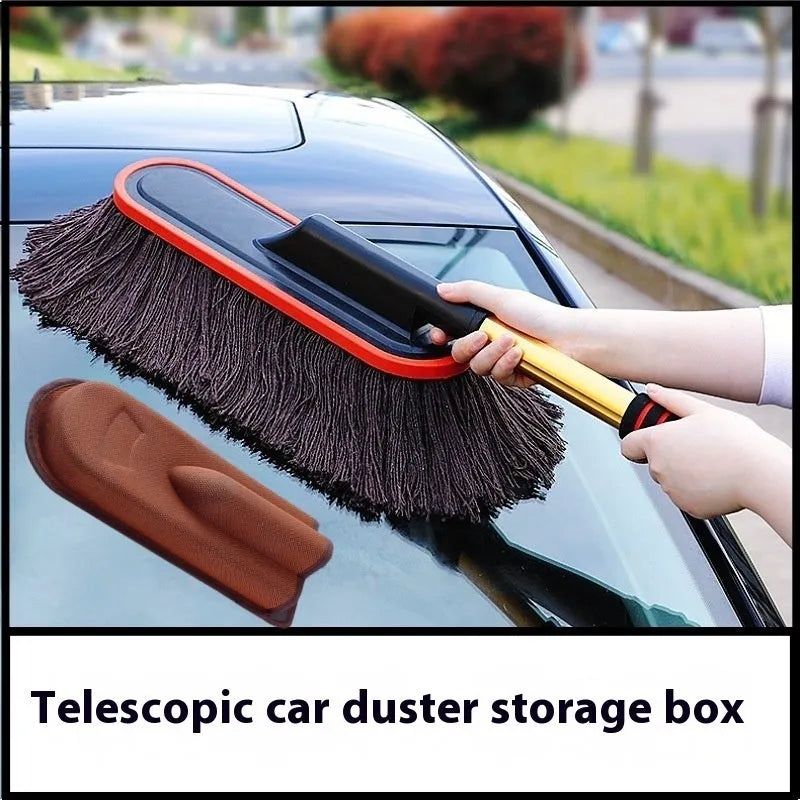 Telescopic wax duster car wash mop with alloy handle and brown line small telescopic mechanism