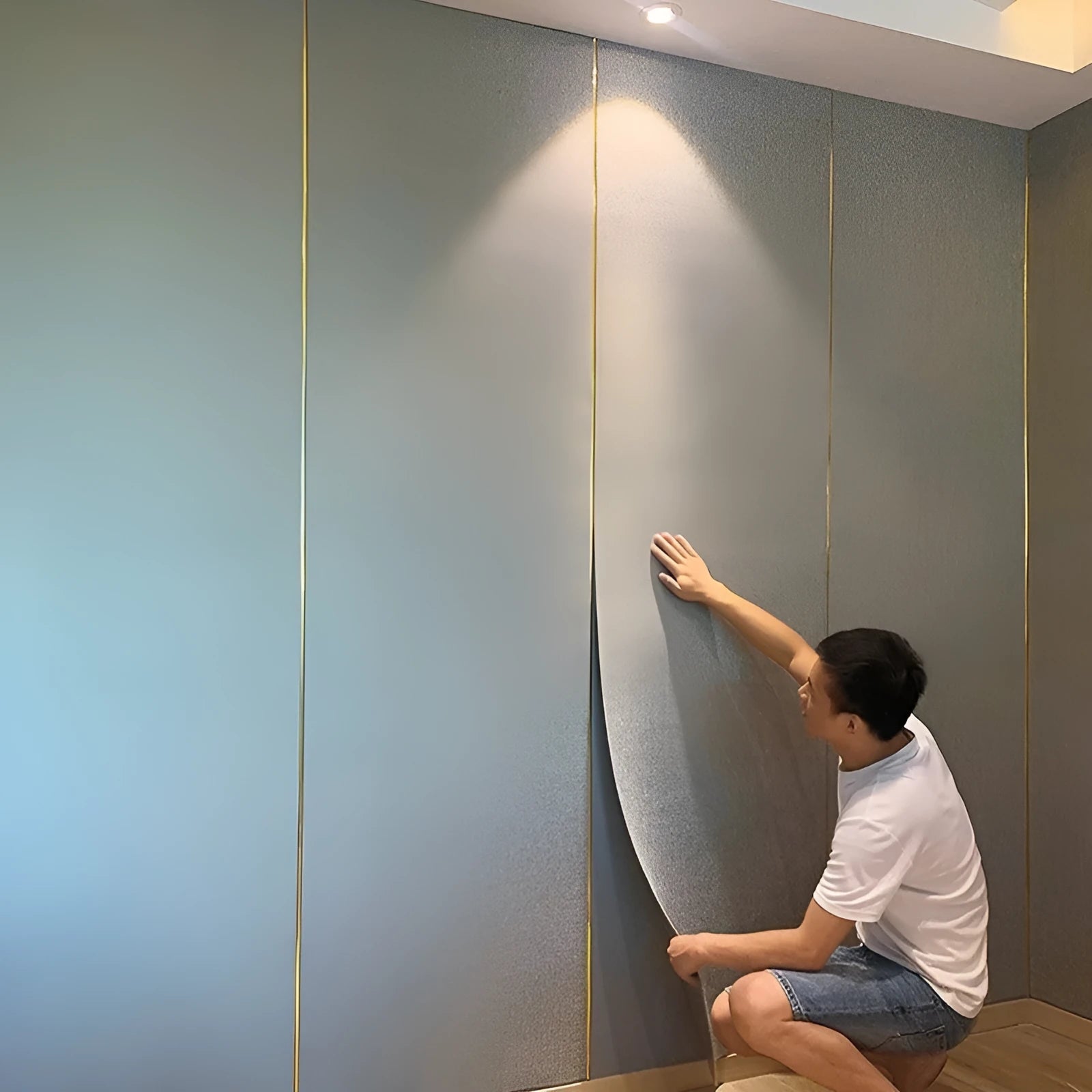 Linen self-adhesive waterproof seamless wall cloth in beige for whole house modern minimalist interior