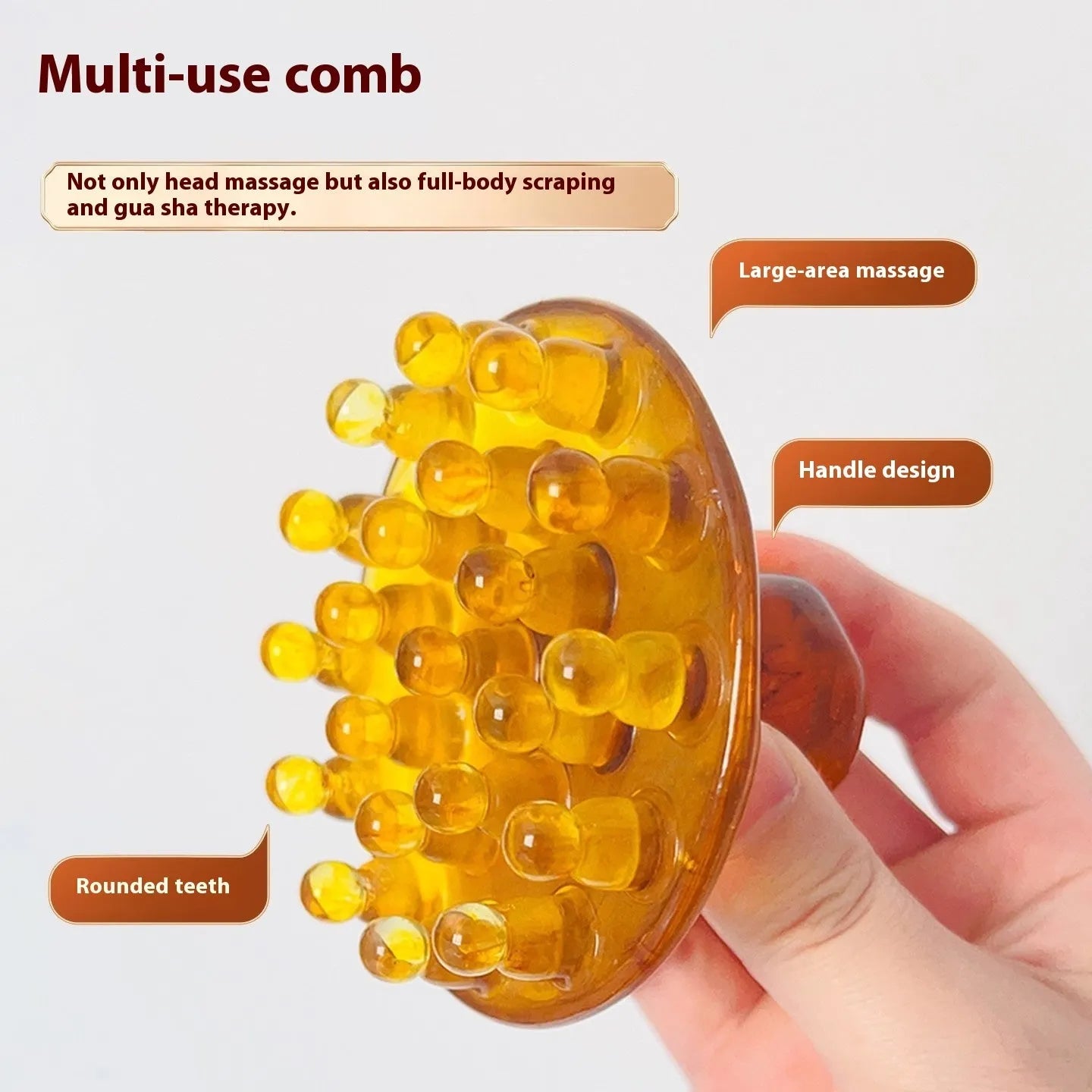 Disc massage comb with 21 copper teeth on brown circular base for head and scalp massage