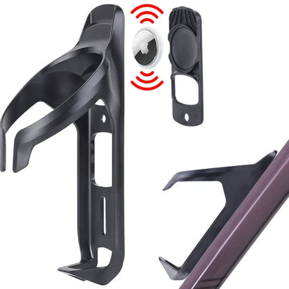 Bicycle water bottle cage with anti-theft screws and concealed Airtag tracking compartment