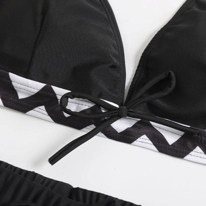 Zigzag print ladies bikini swimwear with geometric pattern on 82% polyester fabric