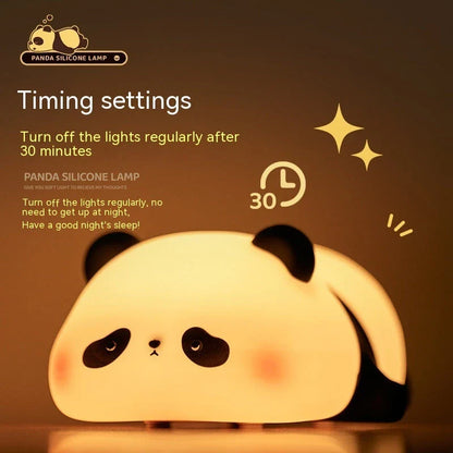 Adorable panda-shaped night light with adjustable warm white LED lighting and silicone construction