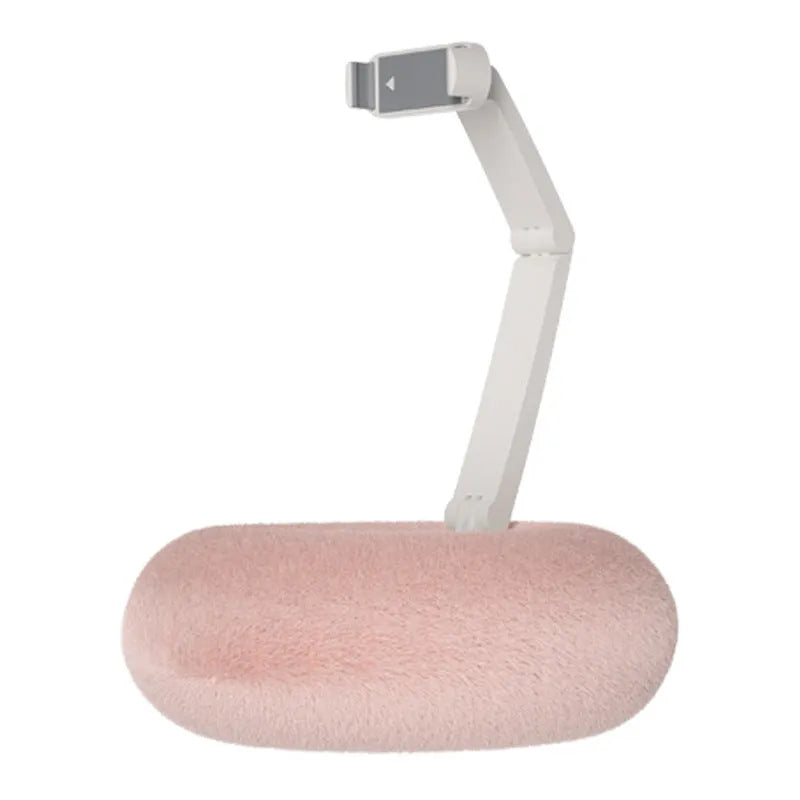 Adjustable rotating desk bracket holding a tablet, showing height extension and clamp mechanism.