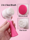 Facial brush set with coral fleece hair band and nylon brush heads in purple colour option