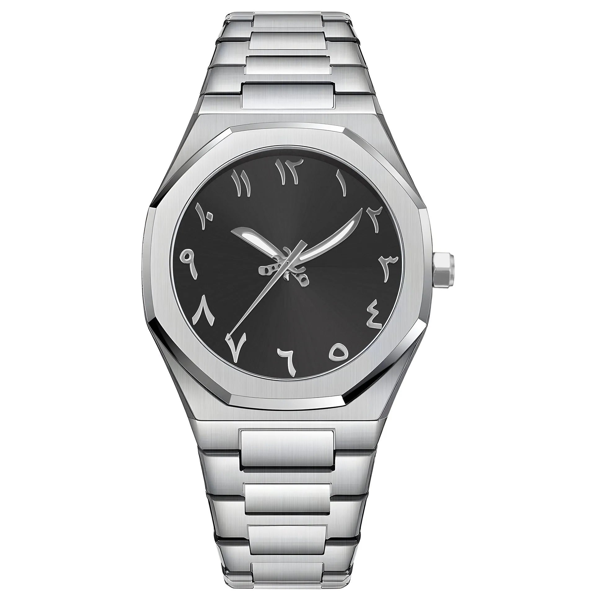 Men's business quartz watch with steel bracelet in black and silver colour options