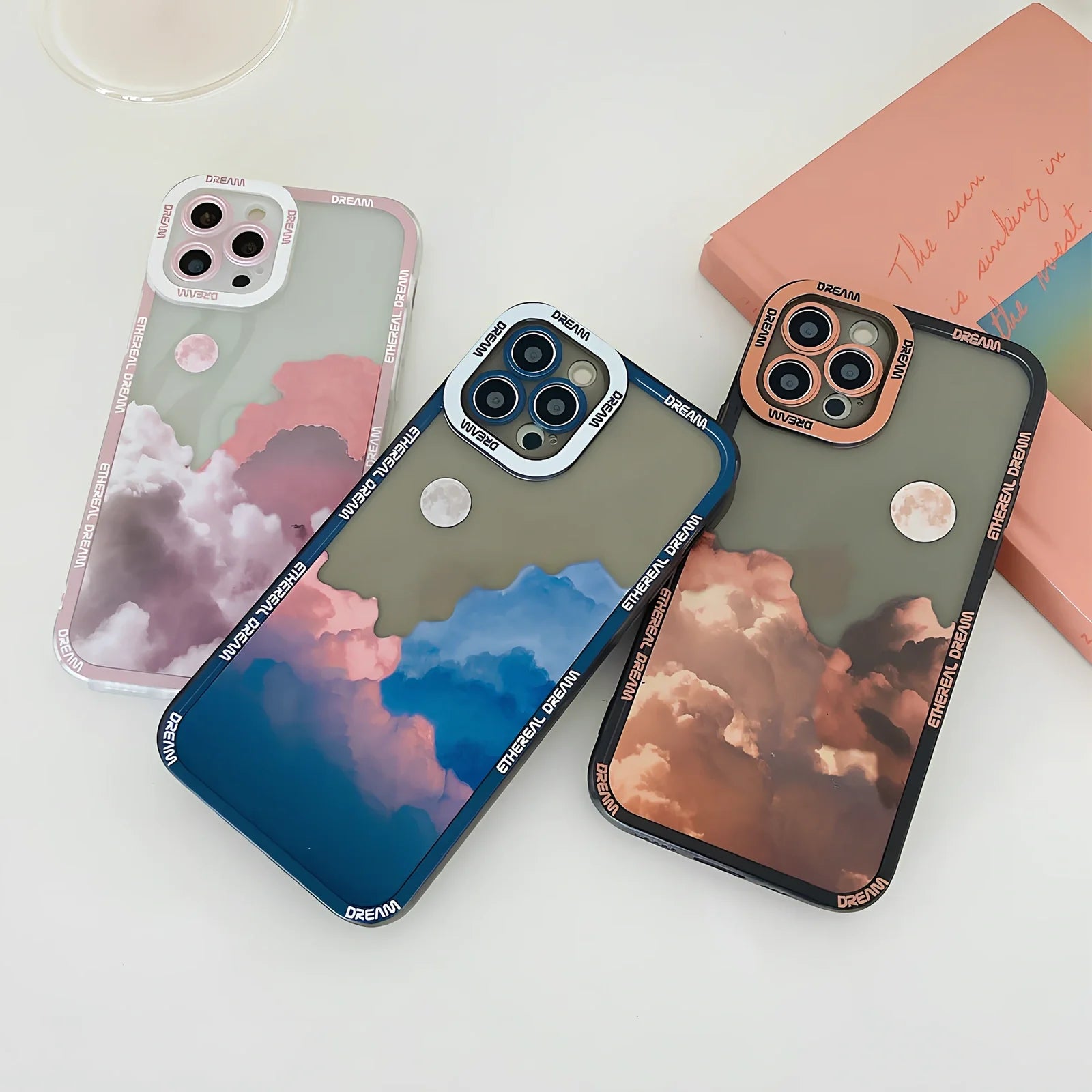 TPU phone case with blue sunset clouds and starry sky print for iPhone 13, 1.2mm thick back cover protection